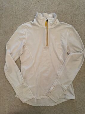 Lolë White 1/4 zip Performance Pullover with Yellow Logo Tab